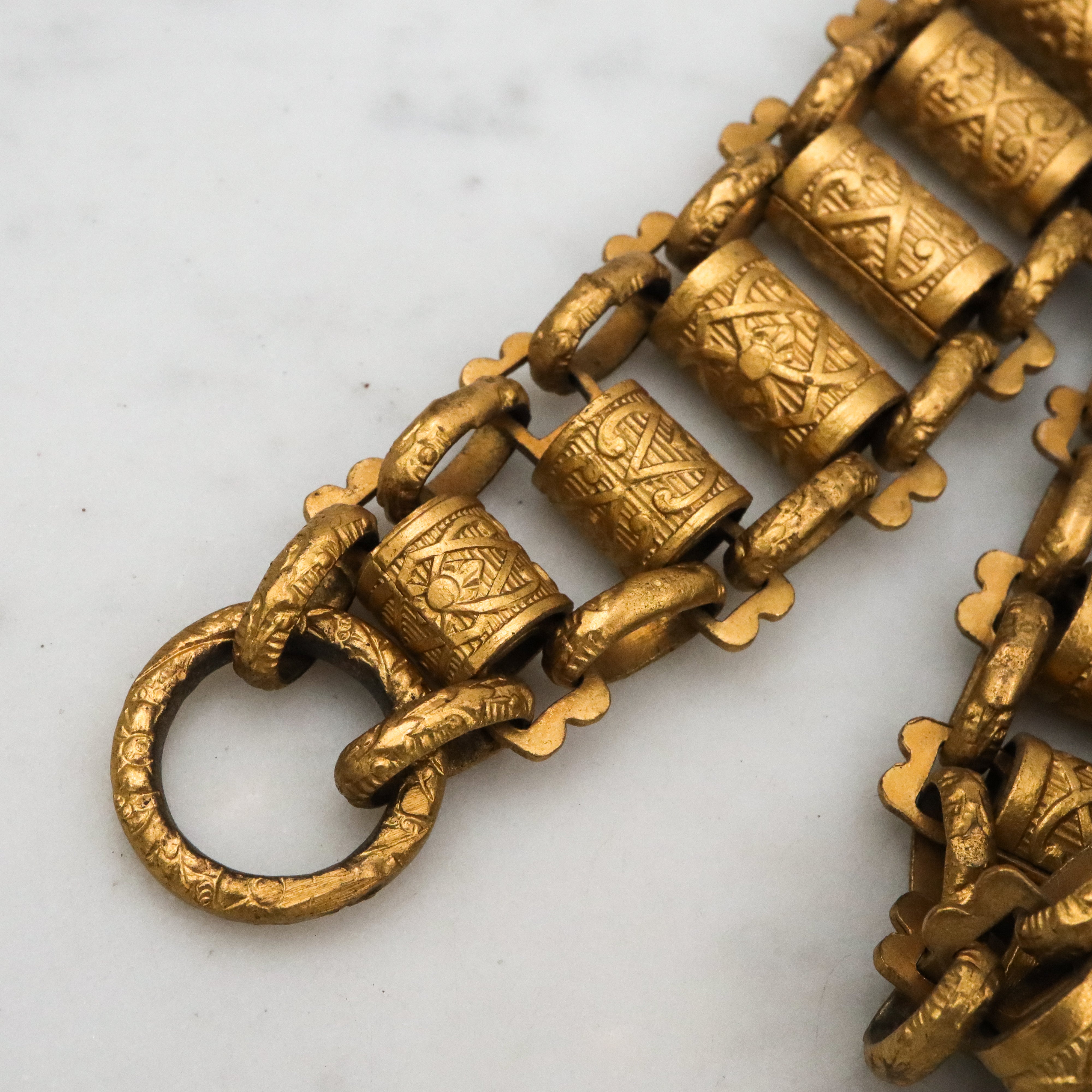Civil War era thick brass embossed book chain w/large clip